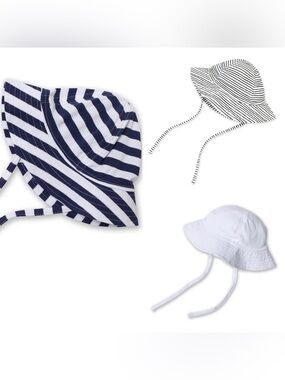 Zutano Striped Navy, Black & White Sun Hat Trio